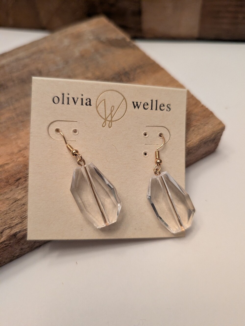 Olivia Welles Clear Crystal Teardrop Earrings with Gold Hooks